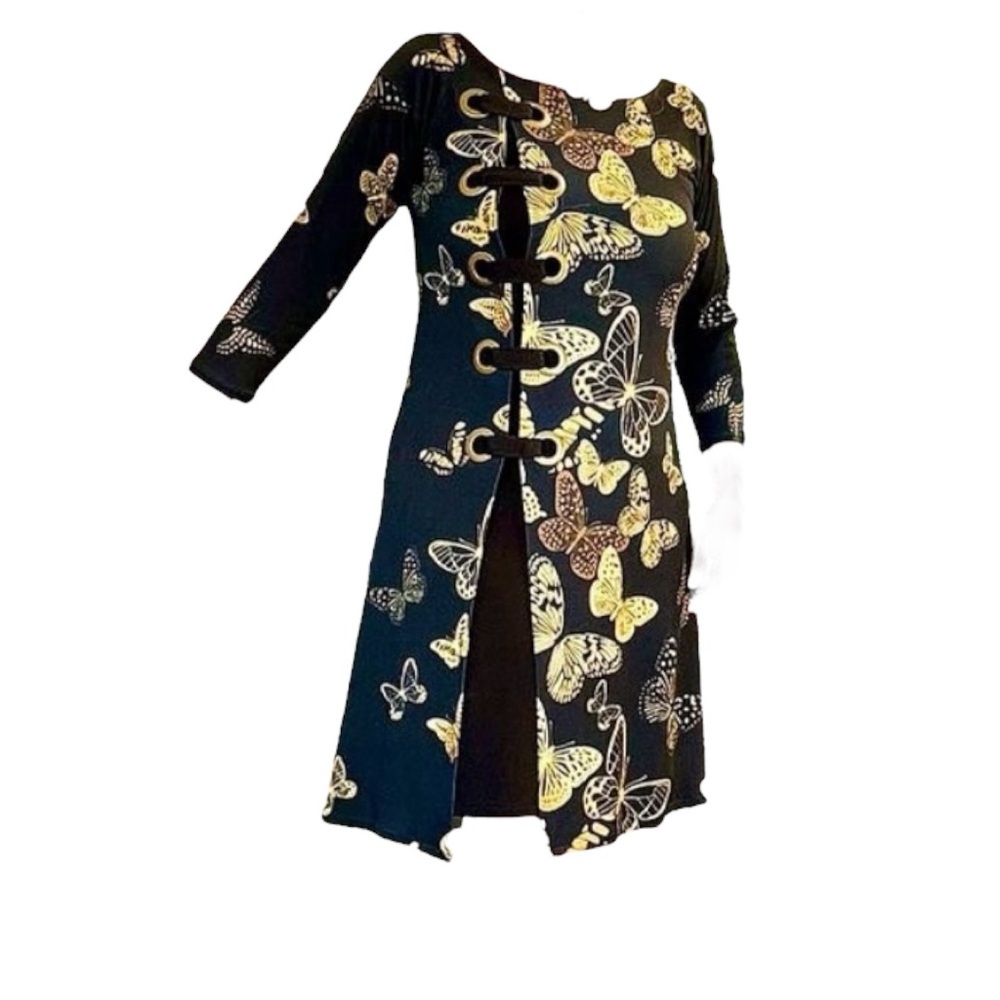 Eva Varro LA Black Gold Butterfly Grommet Dress Sz S Designer Cocktail Fall